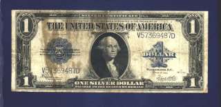 Old 1923 $1 Silver Dollar Certificate Large Size Blue Seal Currency 