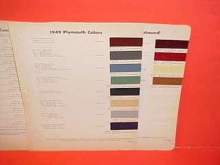 1949 PLYMOUTH SPECIAL DELUXE PAINT CHIPS COLOR CHART 49  