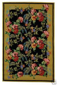 Hand hooked Floral Black Wool Area Rugs 5 x 8  
