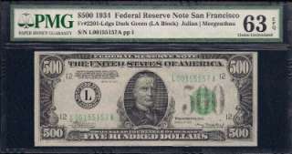 1934 $500 Five Hundred Dollar Bill PMG 63 EPQ Federal Reserve Note San 