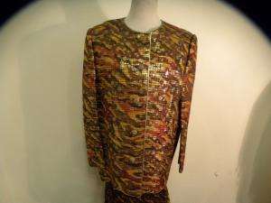 CHRISTIAN RUPERTO brown/gold shimmer skirt suit 10 12  