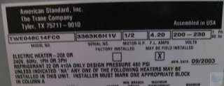 This sale is for a New Trane Model TWE048C14FC0 Air Handler 200 230 