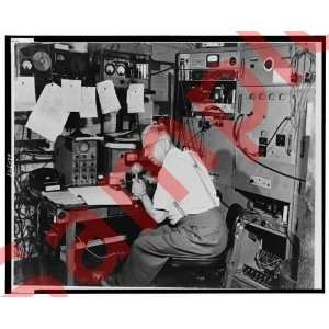   1948 Ted Gempp at microphone radio station Alpine, NJ