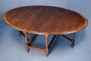 Antique Style Solid Oak Gate Leg Oval Dining Table  