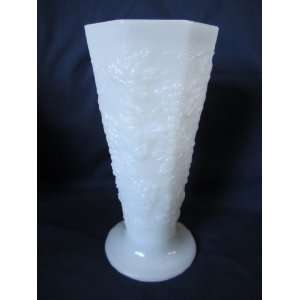 Vintage Milk Glass  Grape  Pattern Indiana Glass Vase 9 1/2 x 4 1/4 