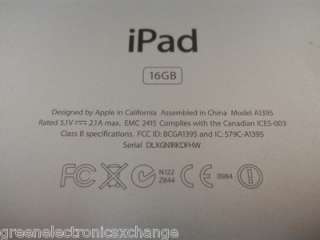 Black Apple iPad 2 16GB WiFi 9.7 A1395 (MC769LL/A) Tablet PC 