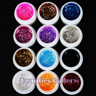   BIG GLITTER COLOR KIT UV GEL NAIL ART with cleaser plus kit tips 408