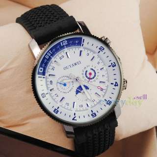 Waterproof Subdial 6 Hands Automatic Rubber Wrist Watch Mens DAY DATE 