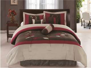  Burgundy Applique Floral Comforter Bed in a bag Set, King Size  