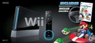  Wii Console Hardware System Pack w/ Mario Kart Wii Bundle Black 