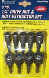 PITTSBURGH 9 PC. 1/4 DRIVE NUT & BOLT EXTRACTOR SET  