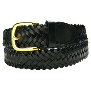 Mens GOLD Buckle Genuine Braided Leather Casual BELT  