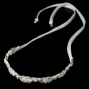Stunning Crystal Flower Accented Bridal Ribbon Headband  