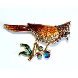    Gold Plated Colorful Crystal Bird Pin Brooch 