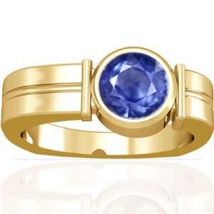  14K Yellow Gold Round Cut Blue Sapphire Mens Ring Jewelry