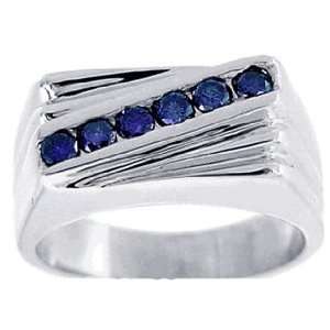  0.30Ct. 14K. White Gold Blue Sapphire Mens Ring Jewelry