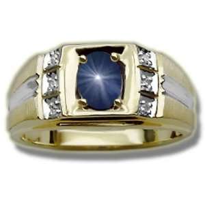  .03 ct 7X5 Oval Blue Star Mens Ring Jewelry