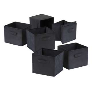 SET OF 6) Capri Foldable Black Fabric Storage Baskets  