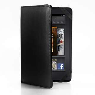 Black Leather Folio Flip Carry Cover Case Pouch for  Kindle Fire 