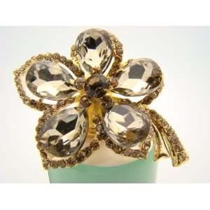    Pacific Silver Central Park Gold Brown Flower Stretch Ring Jewelry