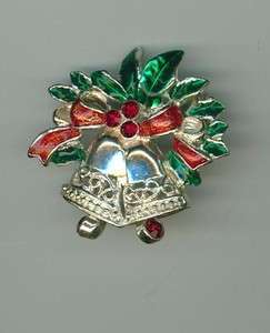 Vintage Avon Silver Bells Enamel Christmas Brooch Pin  