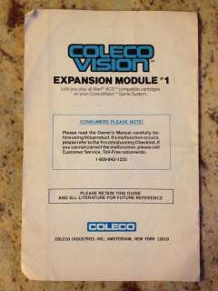 Colecovision Video Game System Expansion Module 1 (Atari 2600) Manual 