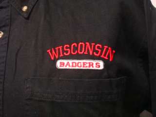 Black Embroidered University of Wisconsin   Badgers Button Up Long 