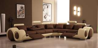   LEATHER contemporary sectional sofa w/ recliners earth two tone Modern