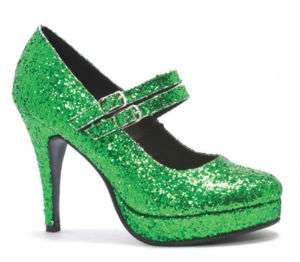 Green Glitter PeterPan Pixie Costume Shoes Heels 6  
