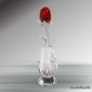 New Crystal Florida RED ROSE vase Crystal Figurine 6  