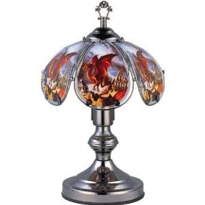   Glass Fire Dragon Theme Black Chrome Base Touch Lamp