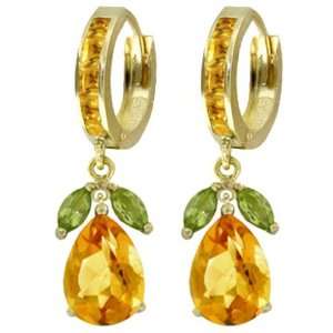    14k Solid Gold Citrine Dangle Earrings with Peridots Jewelry