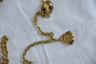 CHANEL Vintage Multicolor Gem Charm GRIPOIX Double Gold Chain Long 