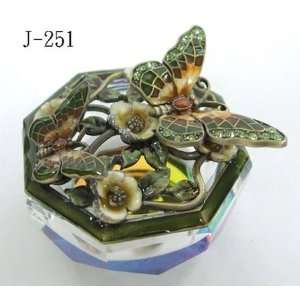   With Flowers Crystal Glass Jewelry Trinket Box 2in H
