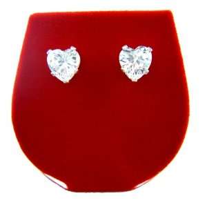 Sterling Silver Cubic Zirconium Diamond Heart Shaped Earrings   4.8 MM