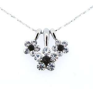   Silver Triple Black Flower Cubic Zirconia Pendant Necklace Jewelry