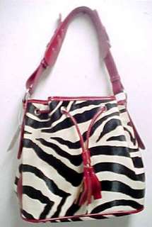 Black / White Zebra Print Drawstring Purse Handbag Color BLACK  