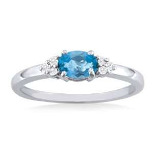   DECEMBER Birthstone and Diamond 14k White Gold London Blue Topaz Ring