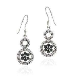   Sapphire Flower & Diamond Accent Graduating Double Circle Earrings