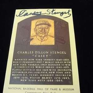 Casey Stengel Autographed Hall of Fame Plaque Postcard   Framed MLB 