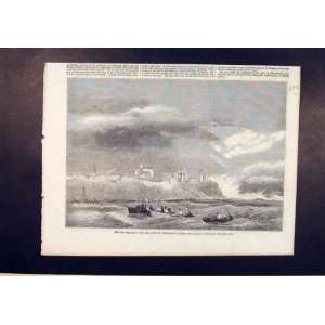    Cliff Tynemouth Gales Sea Gale Storm Print 1861