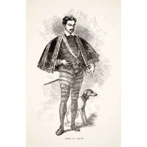 1875 Woodcut Alphonse Neuville Costume Henry III Valois King France 