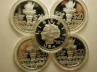 Five 2005 $20 Liberty Dollars   $100 Face Value Mint Set   Proofs By 