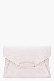 GIVENCHY Grey Croc Embossed Envelope Clutch