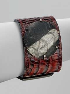Kelly Wearstler   Croc Embossed Leather Fossil Cuff