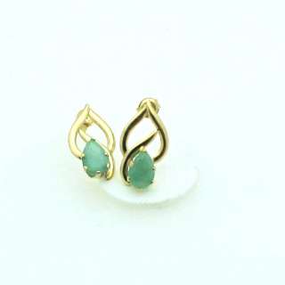 14k Yellow Gold Pierced Stud Emerald Earrings  