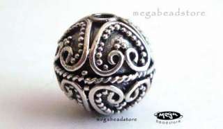 Bali 925 Sterling Silver Handmade Ornate Bead 10mm B270   2 pcs  