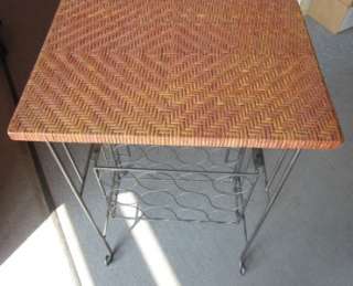Metal and Wicker Accent Table with Wine Rack  