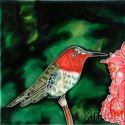 Hand Painted Red Hummingbird 6x6 Ceramic Tile or Trivet  