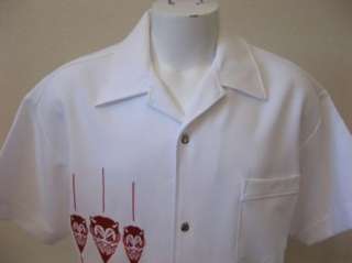   WHITE Bad Boy Flame Buttons Sewn On RED DEVILS Bowling Shirt L  